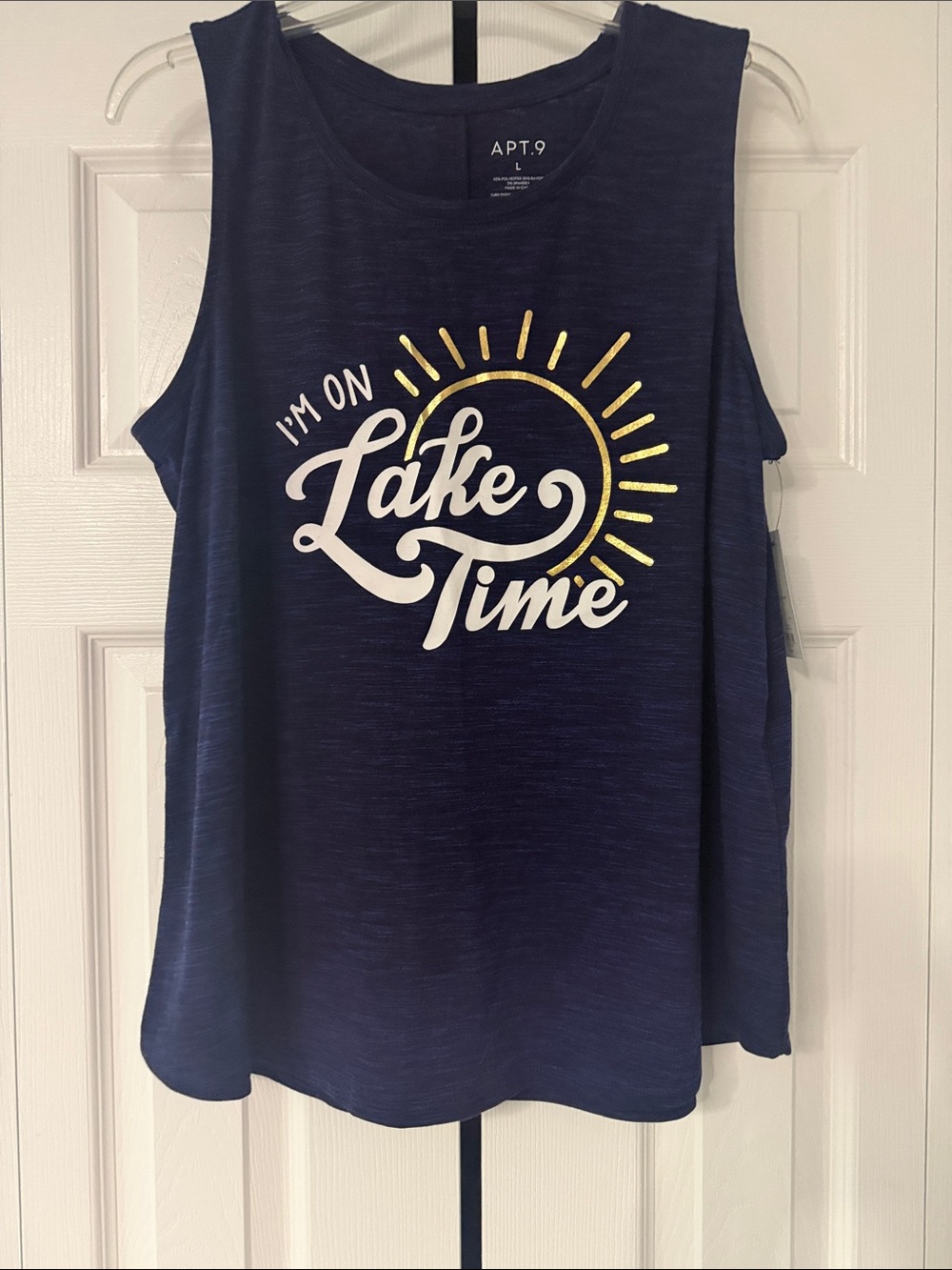 Apt. 9 Navy Tank with White and Gold 'Lake Time' Graphic